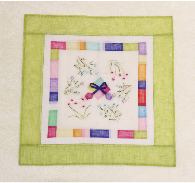 모시 꽃자수 사각 밥상보 밥상덮개, 연두, 1개