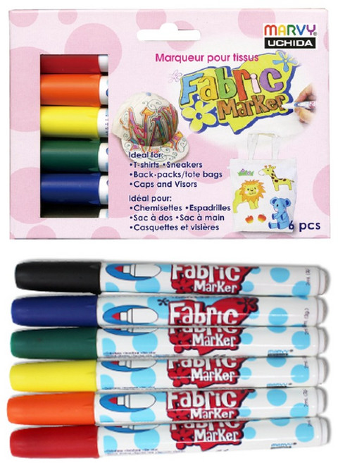 무독성 우찌다 패브릭마카 6색/형광6색/10색/12색/ 다림질이 필요없이 자연 건조 편리 에코백 캔버스 면 천 섬유 전용 펜, 1개, 6색(일반)