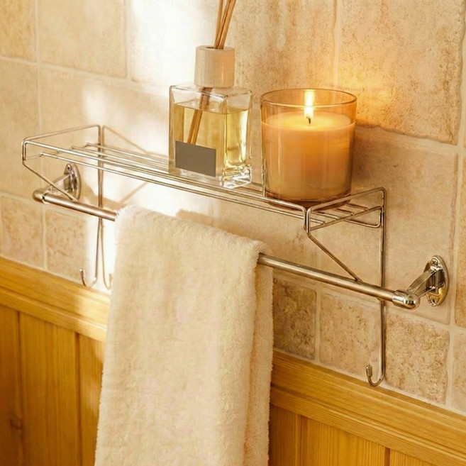 유즈모어 무타공 욕실 정리 수건걸이 선반, 1개, 실버