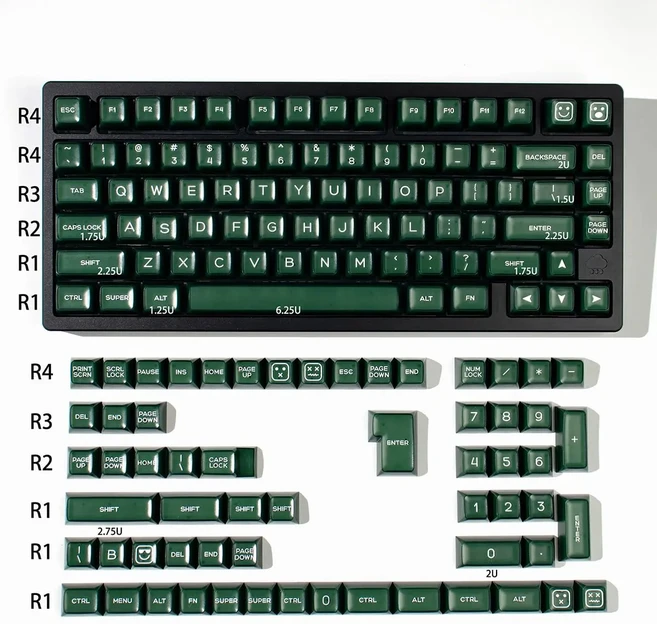 142 키 녹색 반투명 SA 캡 체리 Mx 61/64/87/104/108 기계식 ISO ANSI 레이아웃 용 이중 샷 PBT, 01 Green