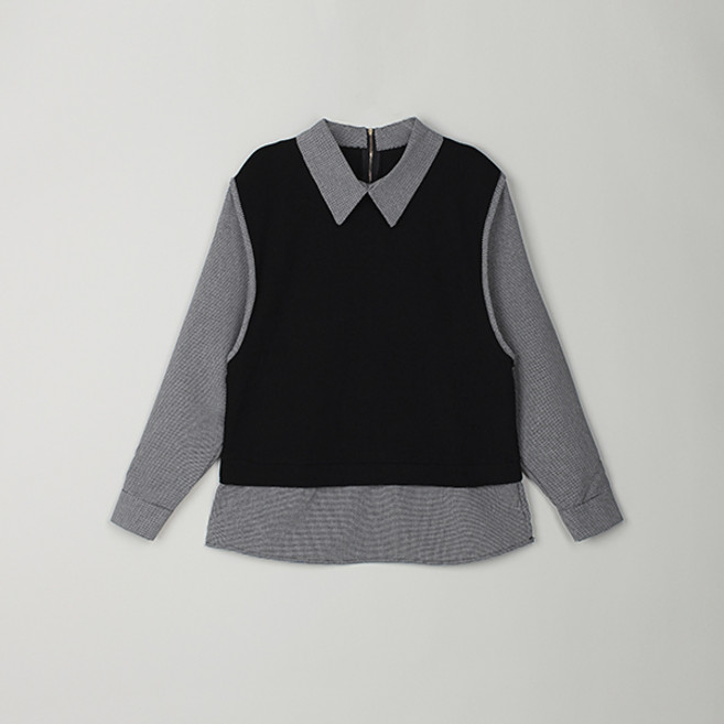 [마이더스비] 에디아 니트배색 체크 셔츠