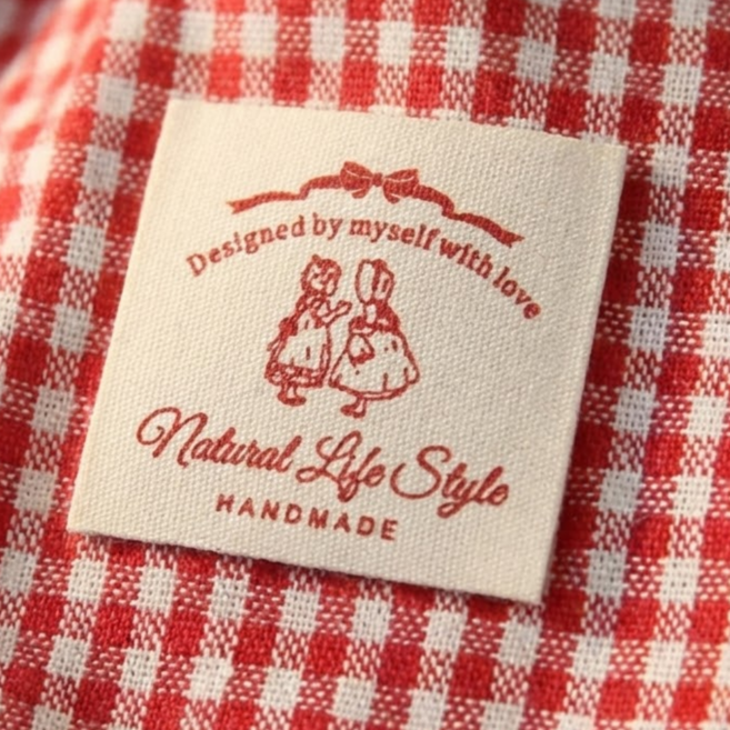 모노슈아 핸드메이드 면라벨 패브릭라벨, 50개, 레드