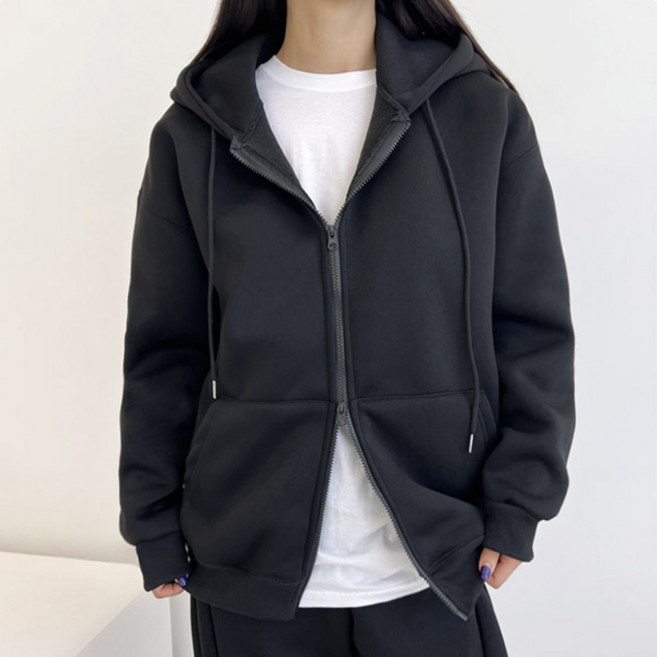 [sado]여성 빅사이즈 오버핏 투웨이 기모 후드집업 양털안감 88까지 HF770W