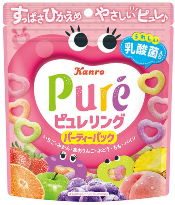 Kanro 甘樂 Pure Ring 蘇打派對包 草莓 + 橘子 + 青蘋果 + 葡萄 + 水蜜桃 + 鳳梨 風味, 1個, 156g