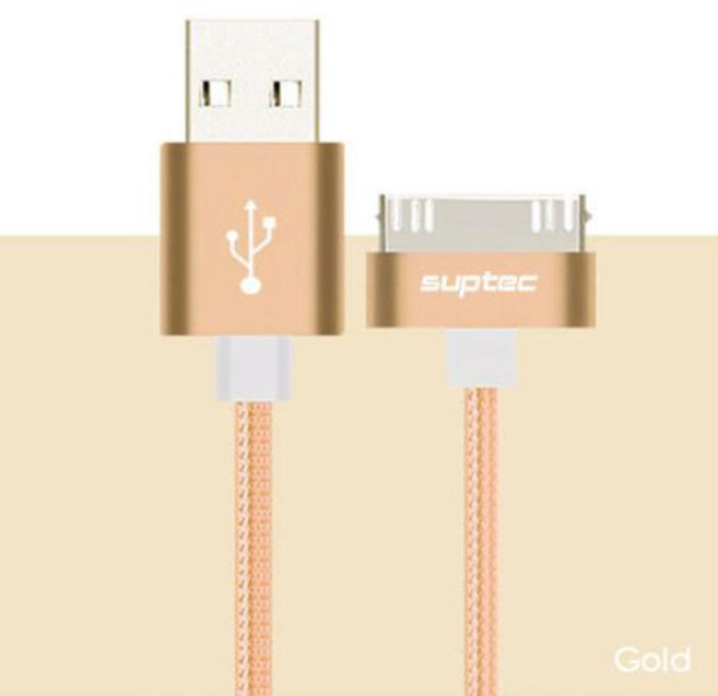 SUPTEC USB 고속 충전 케이블 아이폰 4 4s 3GS 3G 아이패드 1 2 3 아이팟 나노 터치 30 핀 오리지널 충전기 어댑터 데이터 동기화 코드, 200cm, Gold, 1개