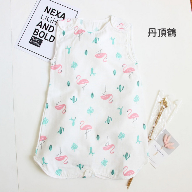 四季款兒童防踢被 背心式 四層紗 冷氣房適用, 丹頂鶴,L
