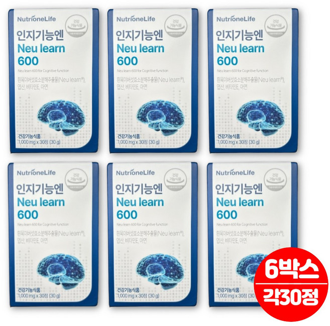 뉴런 흰목이버섯 효소 분해 추출물 엽산 아연 비타민e 비타민 b군 비군 인지 기능 개선 도움, 6박스, 30회분