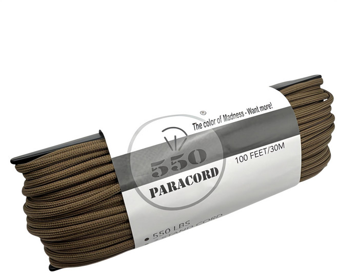 550傘繩 550 LBS Paracord 7芯傘繩軍規拉力4mm 30公尺 - 戶外登山安全繩, 狼棕, 1個