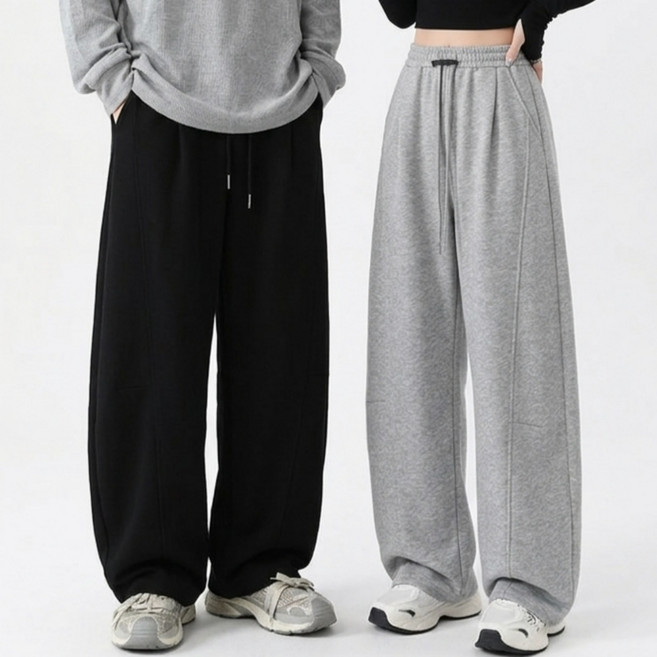 핑크셀럽 남녀공용 벌룬 와이드 핀턱 트레이닝 롱 팬츠