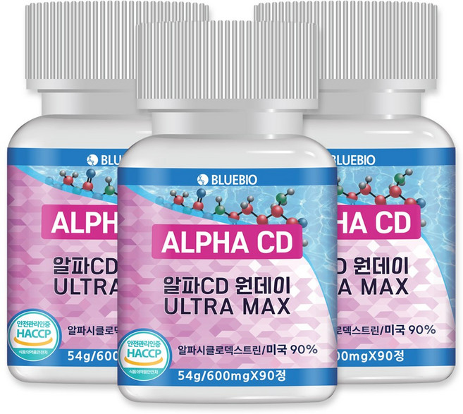 알파CD 원데이 ULTRA MAX 알파시클로덱스트린 외 베타 감마 트리플CD 복합포뮬러 식약청인증 HACCP, 3개, 90정