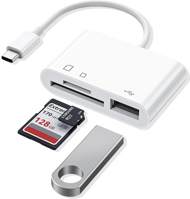 아이엠듀 C타입 3 in 1 USB TF SD카드 리더기, 화이트, 2개