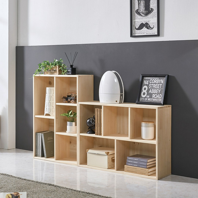 [홈스빌] 미니 소나무 원목 책장 900 /2단책장/가로/세로/책꽂이/수납장 1EA, 내추럴, 2단