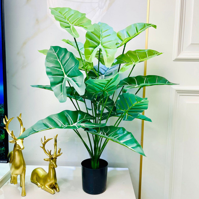 北歐風 模擬綠植盆栽 龜背竹 裝飾擺件, 70CM淺綠色洋芋 帶黑色配重底座 不含花籃 70釐米, 1件