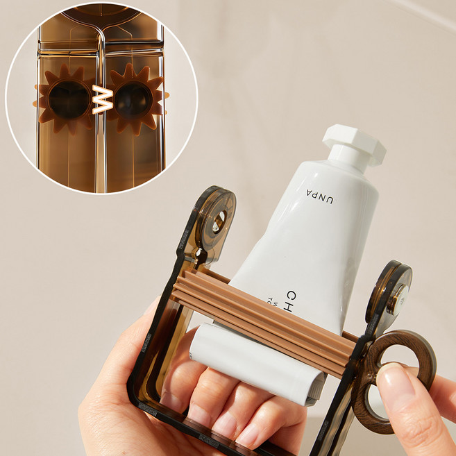 소소상점 스탠드 치약짜개 튜브 압착 디스펜서, 브라운, 1개