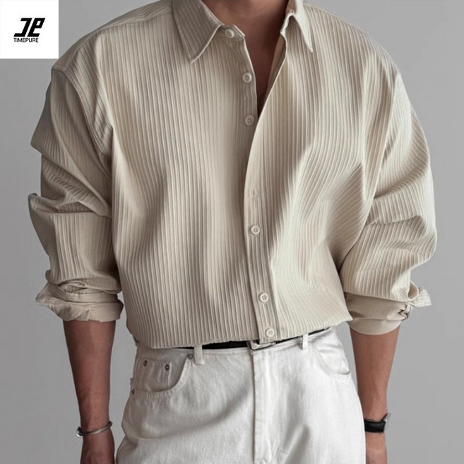 판매중 남성 텍스처 티셔츠 프리미엄 주름감 셔츠 무드 있는 무채색 셔츠