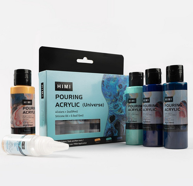 미야 푸어링 물감 4색 세트 실리콘 오일 플루이드 아크릴 물감 59ml, 블루