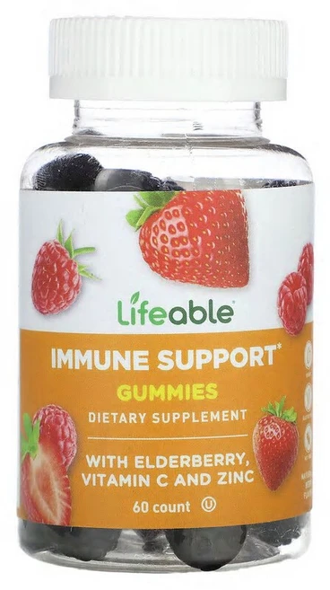 Lifeable 면역력 강화 구미젤리 엘더베리 비타민C 및 아연 함유 천연 베리 맛 구미젤리 60개 LFB-73061, Lifeable 라이파블, 엘더베리, 비타민 C, 아연, 1, 60정 - 쿠팡