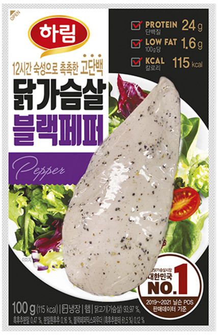 하림 닭가슴살블랙페퍼 100g 10봉, 50개