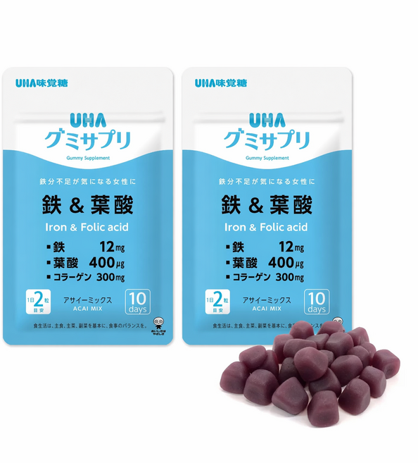 UHA 味覺糖 鐵 & 葉酸 綜合莓果口味軟糖 10日份共20顆 小包裝, 2個, 20顆