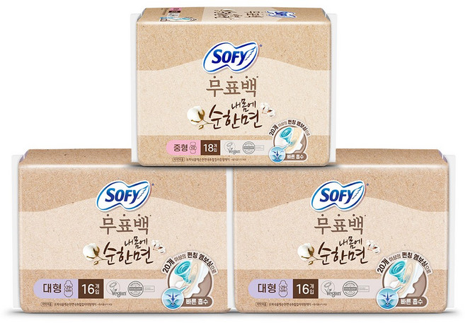 쏘피 내몸에 순한면 무표백 중형 18p x 1개 + 대형 16p x 2개