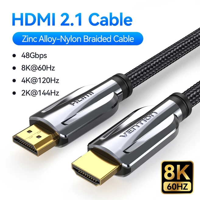 Vention HDMI 호환 2.1 케이블 Xiaomi Mi Box PS5 Dolby Vision 48Gbps 8K 8K60Hz, 03 1m, 01 China Mainland, 04 8K Zinc Alloy Model