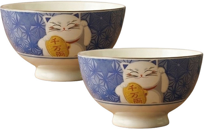 꿈꾸는키친 마네키네코 고양이 밥그릇 공기, 2개, 블루