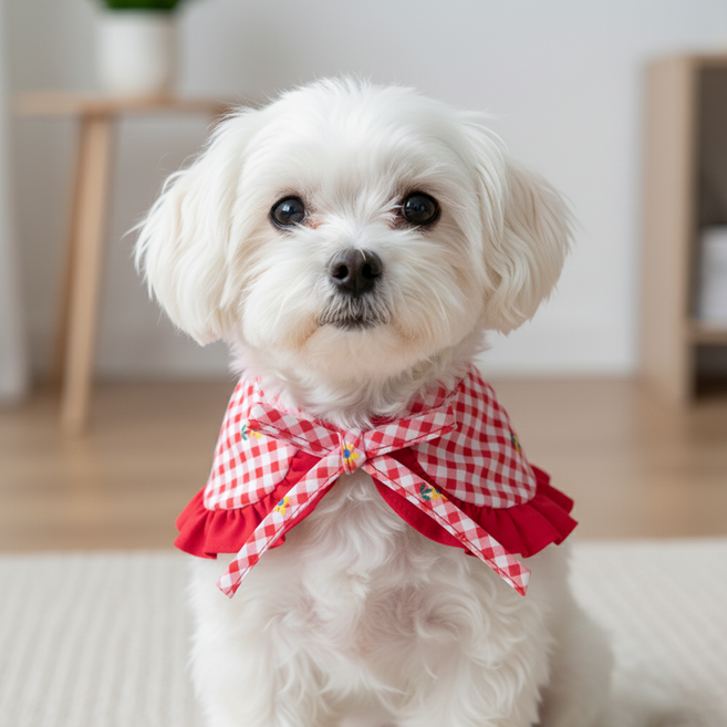 하니펫 반려동물 귀요미스카프 체크스카프 빕, 1개, 빨강