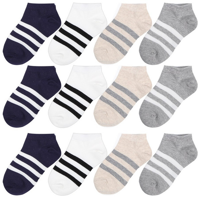 코지싹스 어린이양말 12켤레 아동 남아 여아 키즈 발목 스니커즈 삼선 스트라이프 양말 톰보이