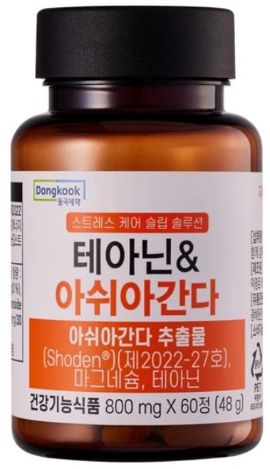 동국제약 스트레스케어 슬립솔루션 테아닌 & 아쉬아간다, 60개, 60정
