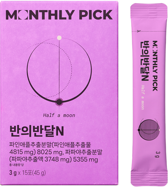 먼슬리픽 반의반달 소화 분해 브로멜라인 파인애플 파파인 칼륨 붓기, 1개, 15회분