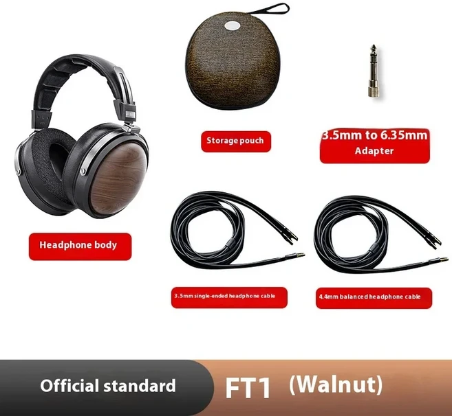 FiiO FT7 헤드폰 골드 다이어프램 카본 파이버 오픈백 평판형 자기 모니터 쉘 분리형 케이블 고감도, 04 FT1-Walnut