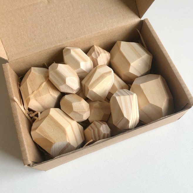 疊石疊疊樂兒童早教益智玩具平衡diy木質大顆粒積木拼搭禮物, 1個, 16粒原木松木:如圖