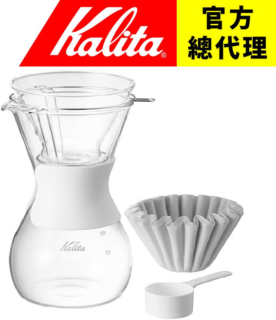 【Kalita】185 Wave系列 (蛋糕濾杯 刻度玻璃壺 40入蛋糕濾紙 原廠豆匙) - 日本製, 1個, 單手沖壺組