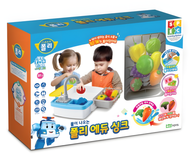 로보카 폴리 물이 나오는 에듀 싱크대 놀이 학습 장난감 소꿉놀이 주방놀이, 1개, 기본