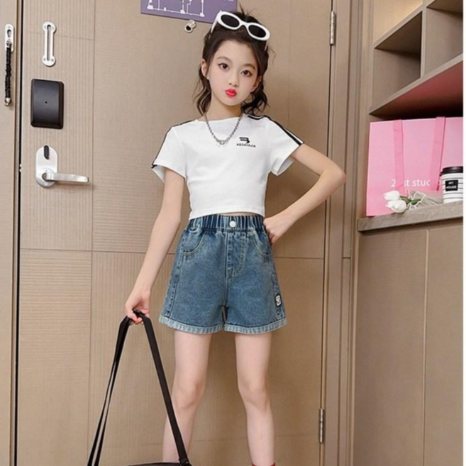 키즈목마 여름 여아 밴딩허리 데님 반바지 주니어 시원소재 청 숏팬츠 625