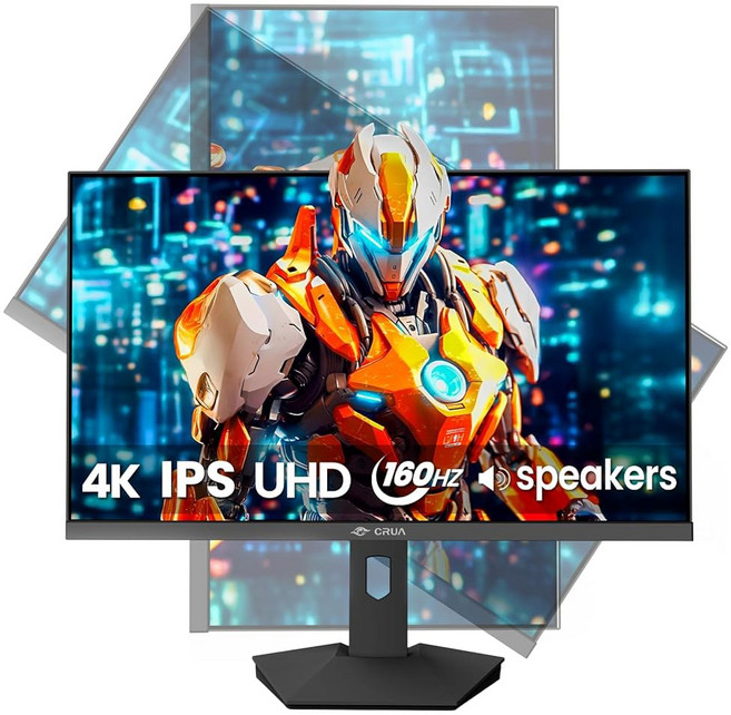 CRUA 28인치 모니터 4K UHD 3840 2560P IPS 60Hz 컴퓨터 모니터 15 10 화면 비율 10비트 색상 내장 스피커 초투명 PC 디스플레이 지원 HDM, 27 Inch, White, WQHD 165HZ