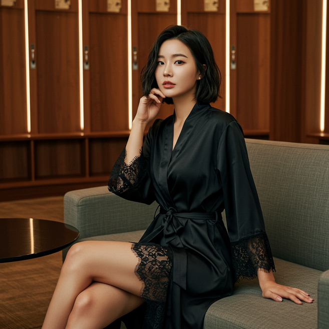 쥬쥬베 여성 골프가운 실크 샤워가운