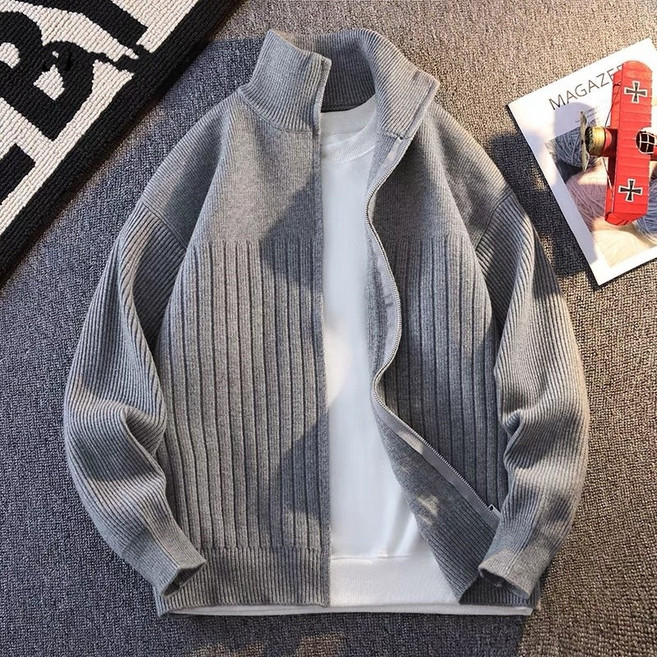 휠렉스 남성 니트 집업 하이넥 가디건 루즈핏 간절기 캐주얼 아우터 J243