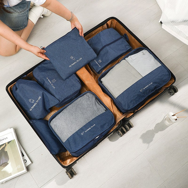 TO TRAVEL TO LIVE 旅行收納袋套裝 多件組合行李分類整理包, 藏青色, 1個