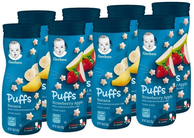 Gerber Puffs 거버 퍼프 유아 과자 스낵 딸기사과+바나나 42g 총 8팩, 바나나딸기사과, 8개 - 쿠팡
