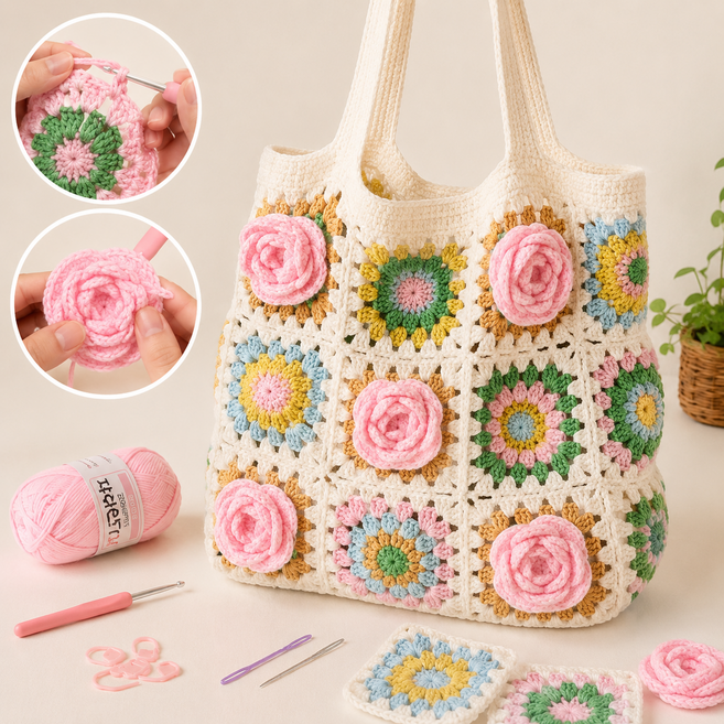 DIY 손뜨개질 가방 숄더백 비완제품은 직접 제작해야 합니다., 핑크색, 1개