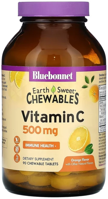 Bluebonnet Nutrition Earth 스윗 츄어블 비타민C 오렌지 500mg 츄어블 90정, 1개 - 쿠팡