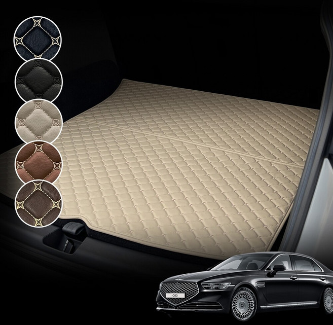 제네시스G90 호환 (EQ900공용) 컨셉토 가죽 퀼팅 트렁크매트 (2015~2021년), 블랙+골드스티치