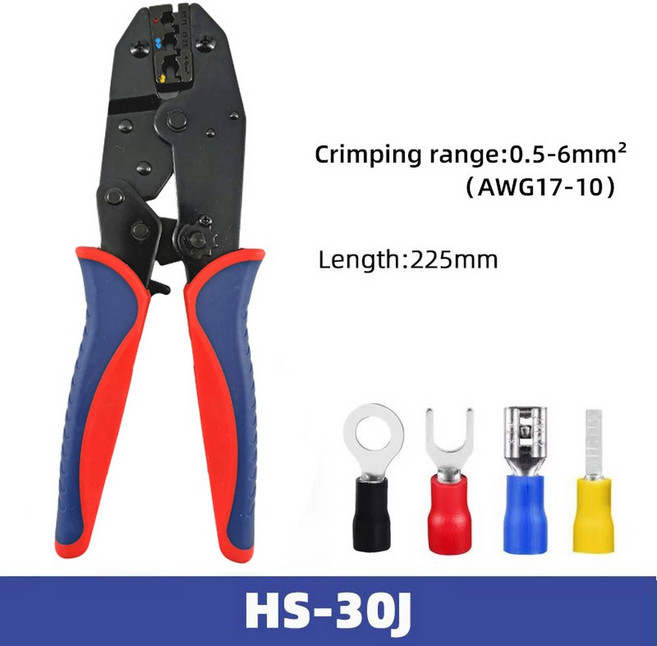 HS30J 압착 플라이어(절연 케이블 커넥터 링 터미널 키트 포함) 10-22 AWG용 래칫 와이어 크림퍼 도구, 2)hs30j