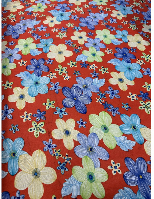 원단스토리 천 폴리 쉬폰 스판 꽃 플라워 패턴 부드러운 원단 의류 커텐 대폭, 1개, 오렌지레드