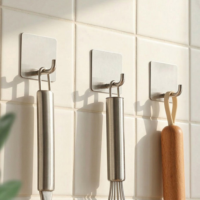 필굿리빙 304 스텐 다용도 접착식 후크 걸이, 4개, 실버