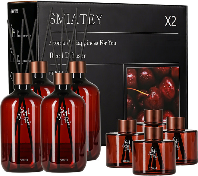 스미어티 디퓨저 대용량 실내 방향제 리필액 선물 세트 집 화장실 방향제 500ml, 블랙체리, 4개