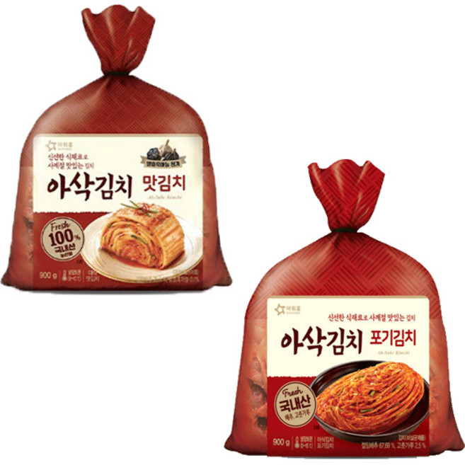 아워홈 썰은 맛김치 900g + 포기김치 900g /국산 배추 고춧가루, 2개