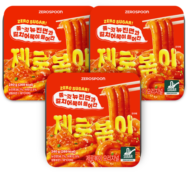 제로볶이 오리지널 무설탕 뉴진면 떡볶이, 3개, 240g
