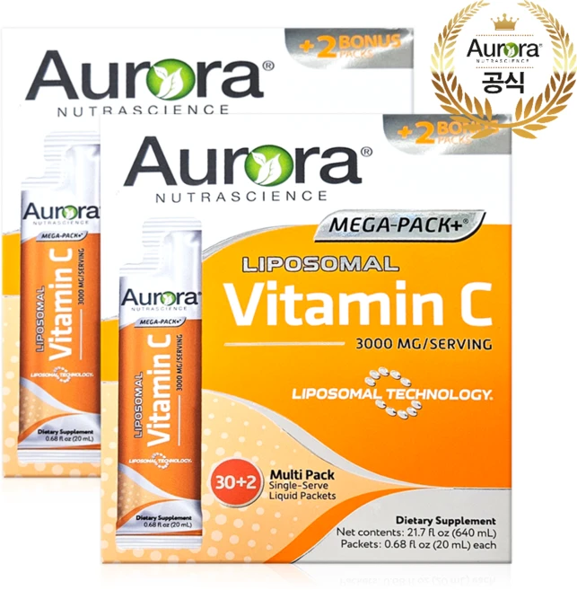 오로라 리포조말 메가팩플러스 비타민C 3000mg 32포 리포좀, 64개, 20ml - 쿠팡